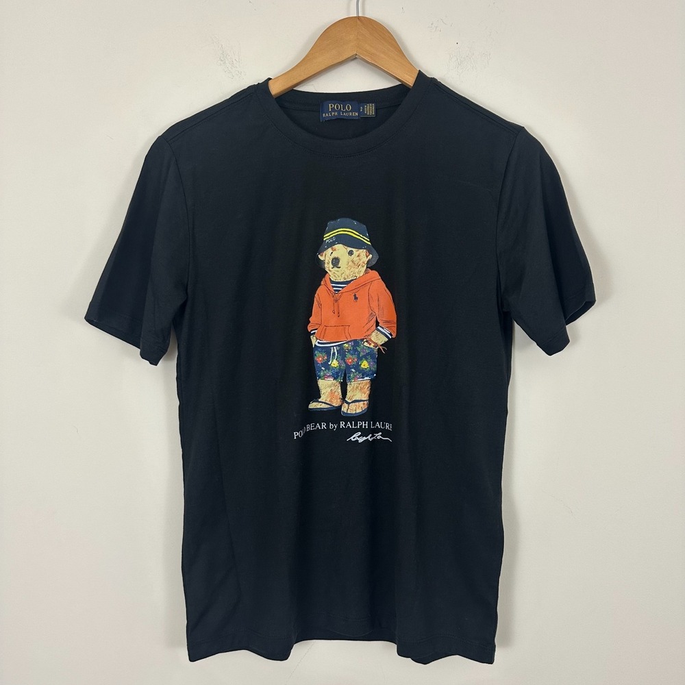Polo Ralph Lauren T-Shirt Black Bear Graphic Cotton Short Sleeve Mens Small
